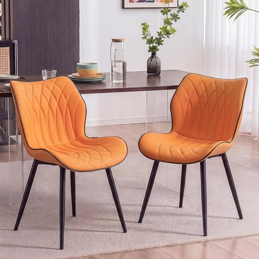 Kidol & Shellder Dining Chairs Set of 2, PU Leather Upholstered Kitchen Chairs with Back Armless, Mid Century Modern Side Chair for Dining Room, Living Room, Lounge, Restaurant, Orange