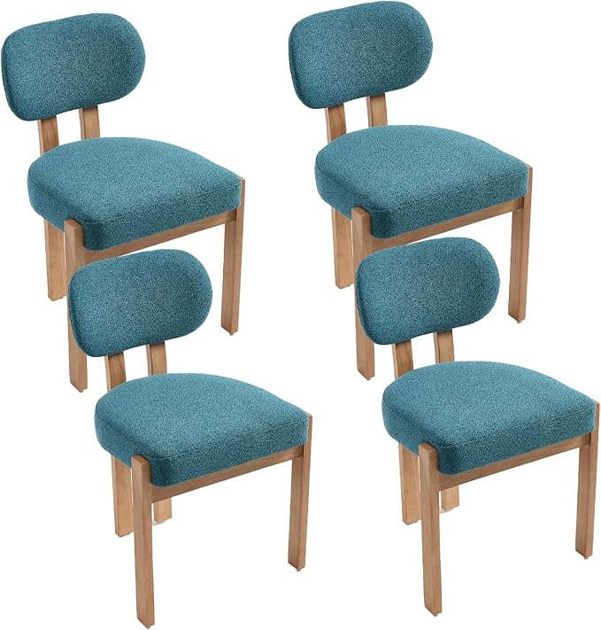 Chenille Dining Chairs Set of 4, Comfy Upholstered Dining Room Chairs Mid Century Modern Farmhouse Fabric Kitchen Chairs with Rubber Wood Legs for Dining Room Kitchen Island Home (Teal)