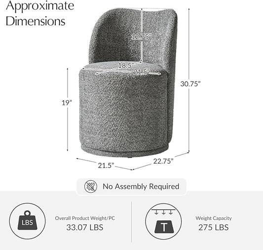 HULALA HOME Boucle Swivel Dining Chairs Set of 6 - Upholstered Barrel Kitchen Chair with 360 Degree Rotation, Gray Modern Accent Vanity Chair for Dining Living Room, Bedroom, Makeup Room