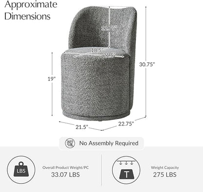 HULALA HOME Boucle Swivel Dining Chair - Upholstered Barrel Kitchen Chairs with 360 Degree Rotation, Gray Modern Accent Vanity Chair for Dining Living Room, Bedroom, Makeup Room