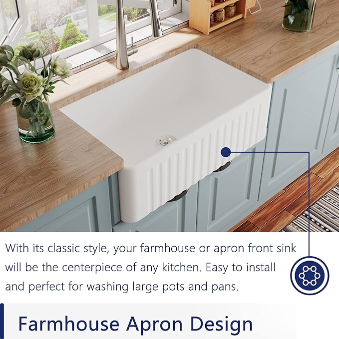 DeerValley Farmhouse Sink 30"x18" 10 inch Deep White Kitchen Sinks Fireclay Single Bowl Apron Front Lavabos de Cocina with Accessories