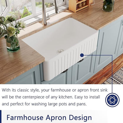 DeerValley Farmhouse Sink 30"x18" 10 inch Deep White Kitchen Sinks Fireclay Single Bowl Apron Front Lavabos de Cocina with Accessories