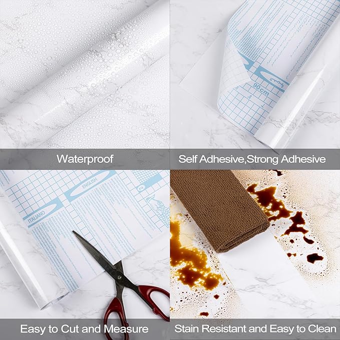 Abyssaly Glossy Marble Contact Paper White Wallpaper Peel and Stick Self Adhesive Waterproof Contact Paper for Countertop Kitchen Cabinets Bathroom 11.8in X 78.7in