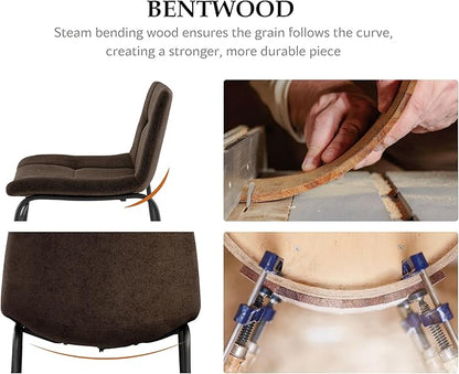 Furniture of America Veradis Modern Bentwood Dining Chairs Set of 2, Chenille Fabric Stool with Back and Metal Frame, Comfortable Upholstered Seating for Kitchen, Living Room, Brown, 30 inch