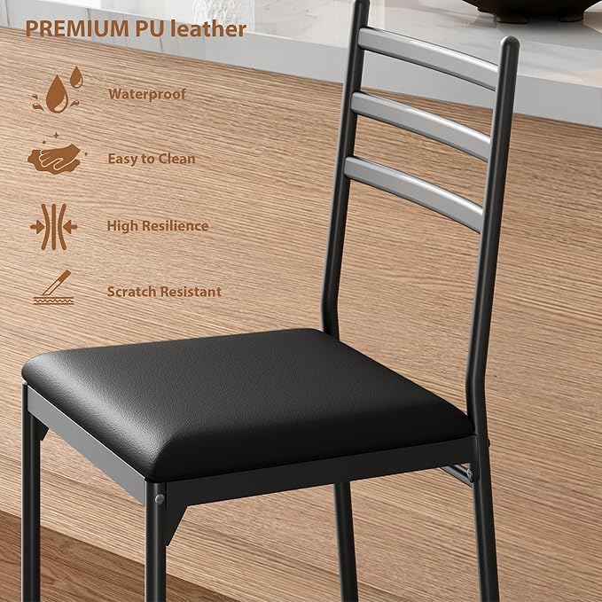 GarveeHome Bar Stools Set of 2, Counter Height Bar Chairs with Back and Thick Cushion, Upholstered Dining Chairs with Padded Seat, Barstools for Kitchen Island, Bar, Dining Room, Retro Black