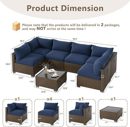 LOUVIXA 7 Piece Outdoor Patio Furniture Set, Outdoor Sectional Sofa, Wicker Rattan Patio Furniture, Patio Conversation Set with Coffee Table & Cushions