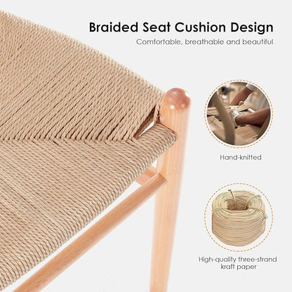 Modern Dining Chairs with Natural Weave Seat - Sturdy Construction Bar Stools for Kitchen Island, Versatile Use in Dining Room and Bedroom, Stylish Simple Design Comfortable Fully Assembled,Natural-Ra