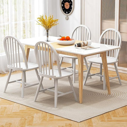 HAPPYGRILL 2 Pieces Wooden Dining Chairs Set, Vintage Armless Windsor Chairs, Kitchen Dining Chairs with Backrest, White