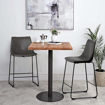 NicBex Retro Bar Stools Crazy-Horse Leather with Metal Legs Barstools, Lounge Kitchen Island Counter Stools, Set of 2, (Grey Color) (A-GE17019-USSU014)