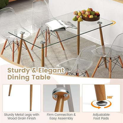 Giantex 5-Piece Dining Table Set, Modern Dinette Set of 5, 51" L X 27.5" W Table & Chair Set for 5, Rectangular Glass Dining Table & 4 Transparent Chairs for Dining Room, Kitchen, Living Room