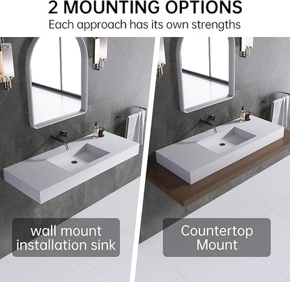 47"X19" Wall Mount Sink Matte Bathroom Vanity Vessel Sinks Artificial Stone Rectanglee Indoor Outdoors Modern Floating or Countertop Freestanding Wall Hang Sink Bowl… (without Holes 47'')