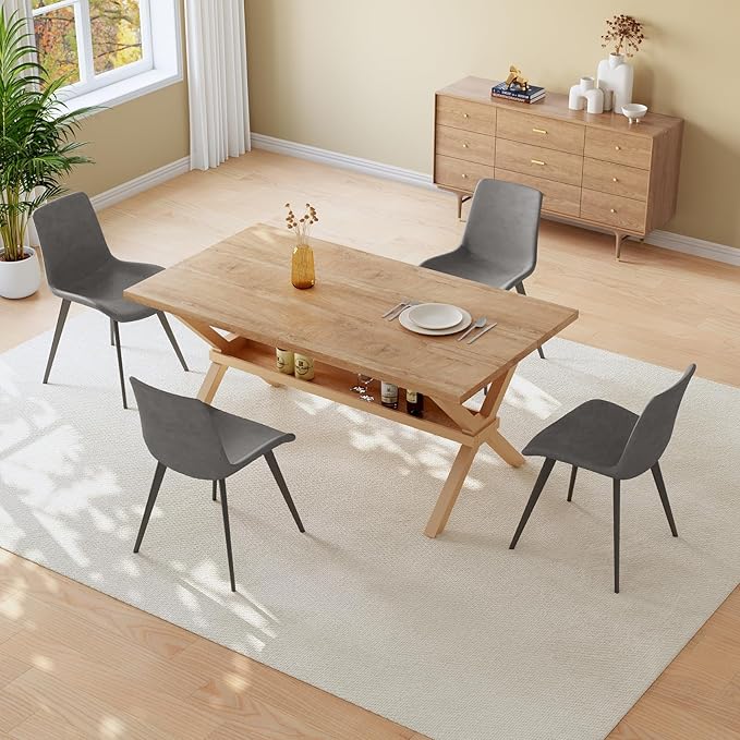 HIPIHOM 63" Dining Table Set for 4 with PU Chairs, MDF Kitchen & Dining Room Tables with Heavy Duty Metal Legs, Perfect for Small Spaces and Home Entertainment
