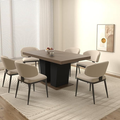 78" Dining Table for 4-10,Modern Expandable Rectangular Kitchen Table,Long Dining Room Tables with Black Double Sturdy Pedestal Base for Kitchen Living Room (Beige+Brown)