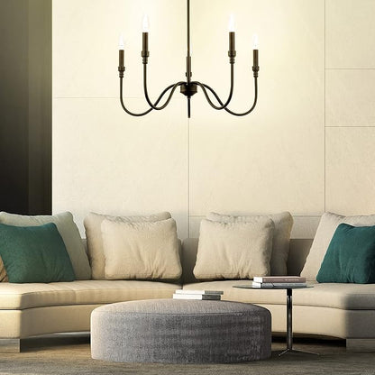 5-Light Farmhouse Chandelier Lighting Fixture, Linear Pendant Light for Kitchen Island, Dining & Living Room, Matte Black Finished