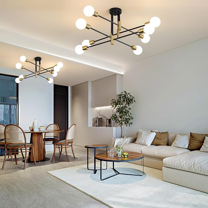 Sputnik Chandelier Mid Century Modern Nordic Pendant Lighting 8 Lights Ceiling Light Fixture Black Light for Living Room, Kitchen, Bedroom, Dining Room