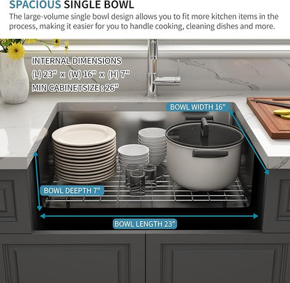 Kitsitchen RV Kitchen Sink, 23" x 16" x 7" Stainless Steel Undermount Kitchen Sinks, 23 Inch Single Bowl Kitchen Sinks with Accessories,7 inch Depth for Outdoor Camper RV Sink
