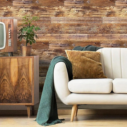 Yun-aeon Brown Wood Peel and Stick Wallpaper 17.3" X 1200"Coffee Brown PVC Self Adhesive Wood Wall Peel and Stick Paper for Wall Covering Furniture Countertop Kitchen Christmas DIY