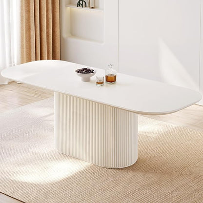 86.61" Oval Dining Table for 8, Rectangular Dinner Table 8 Seater Modern Dining Room Tables for Kitchen, Living Room, Cream White Kitchens Table with Oval Base