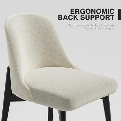 Wood Dining Chairs Set of 2, Modern Fabric Upholstered Kitchen Side Chairs with Black Wood Legs, Comfy Armless Side Chair for Living Room, Restaurant