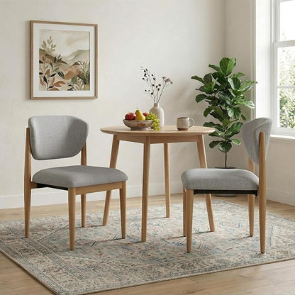 Casaphoria Dining Chairs Set of 2, Solid Oak Wood Legs Upholstered Kitchen Chairs, Mid Century Modern Ergonomic Curved Back Accent Chair for Dining Room, Home Office and Vanity, Gray