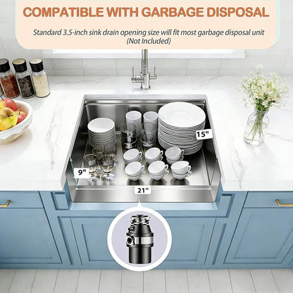 Undermount Kitchen Sink,16 Gauge T-304S Stainless Steel Workstation Sinks with Accessories, 23" x 18" x 10" Deep Single Bowl Kitchen Sinks for Outdoor, RV, Wetbar and Bathroom