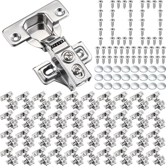 Chumia 100 Pack Soft Closing Cabinet Hinges for Kitchen 1/2 Inch Partial Overlay Kitchen Cabinet Door Hinges 105 Degree Concealed with Mounting Screws for Frameless Face Frame Door