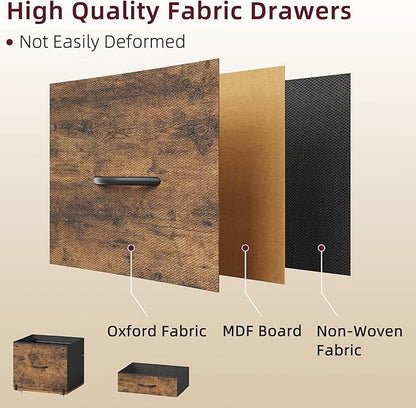 HIGDBFE Filing Cabinet with 2-Tier Printer Shelves, 2 Fabric Drawers File Cabinet with Side Bag&File Drawer for A4/Letter Size, Printer Stand with Storage for Home Office, Rustic Brown, 16.5" W