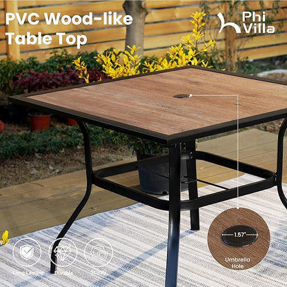 PHI VILLA 5 Piece Outdoor Patio Dining Set, Patio Table & Chair Set Clearance for 4 Person, 4 Swivel Dining Chairs & 1 Square Patio Table(1.57" Hole) for Lawn Garden Poolside