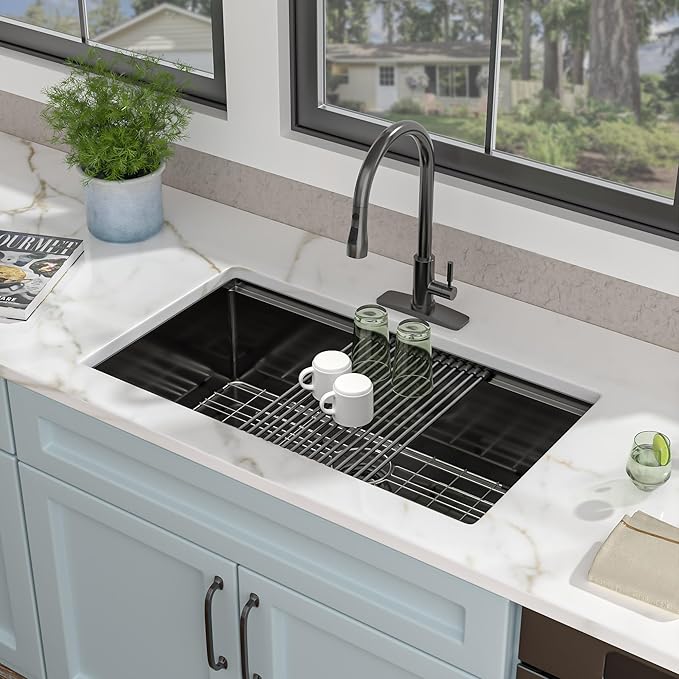 33 Undermount Kitchen Sink Black - Fulorni 33"x19" Kitchen Sink Ledge Workstation Gunmetal Black NANO-PVD 16 Gauge 304 Stainless Steel Under Counter Single Bowl Basin