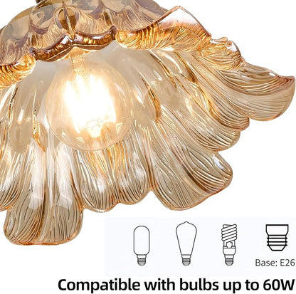 Amber Glass Pendant Light Fixtures,Vintage/Antique Champagne Gold Pendant Lights Kitchen Island Over Sink/Table,Orange Pendant Glass Chandelier for Bedroom Hotel Dining Room Hanging Down