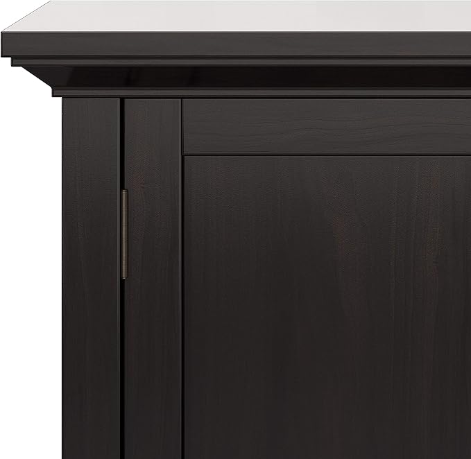 SIMPLIHOME Redmond Storage Cabinet - 32 inch Wide Solid Wood 2-Shelf Low Storage Cabinet in Hickory Brown, Transitional Accent Cabinet for Entryway with Adjustable Shelves and Tapered Legs