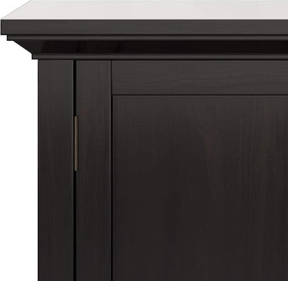 SIMPLIHOME Redmond Storage Cabinet - 32 inch Wide Solid Wood 2-Shelf Low Storage Cabinet in Hickory Brown, Transitional Accent Cabinet for Entryway with Adjustable Shelves and Tapered Legs