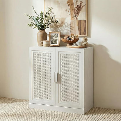 Casaphoria Adam Sideboard Buffet Cabinet with Storage, Sideboard Cabinet with Rattan Doors & Adjustable Shelves, 31" W x 36" H Coffee Bar for Entryway Kitchen Living Room, White