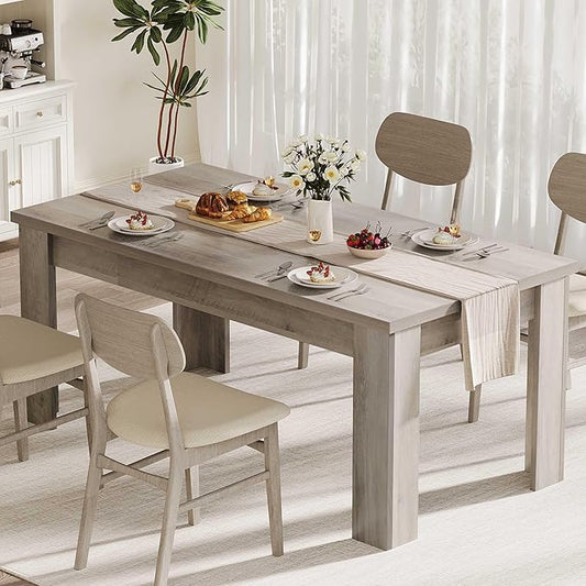 GarveeHome 63 in Dining Table for 4-6, Farmhouse Dinner Kitchen Table for 4 with Large Tabletop, Rectangular Wood Dining Room Table for Kitchen, Living Room, Easy Assembly, Retro Gray