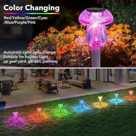Benany Solar Lights Outdoor, 8 Pack Mushroom Lights Outside Waterproof, Solar Powered LED Lighting for Garden, Yard, Landscape, Path, Pathway, Lawn, Walkway, Driveway, Backyard Decor (Color Changing)