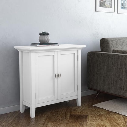 SIMPLIHOME Redmond Storage Cabinet - 32 inch Wide Solid Wood 2-Shelf Low Storage Cabinet in White, Transitional Accent Cabinet for Entryway with Adjustable Shelves and Tapered Legs