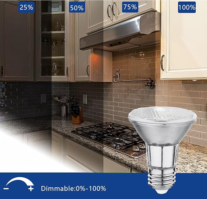 PAR20 7W LED Range Hood Light,E26 120V Dimmable Warm White 595lm, Waterproof IP65, Replacement 50W Halogen Cup. Spot Bulbs for Kitchen Appliances, Track Lighting, Outdoor Landscaping 2 Pack
