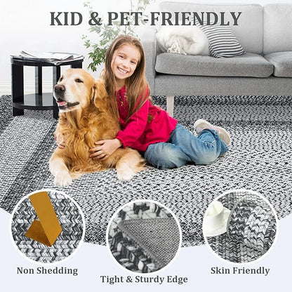 Washable Area Rug 6x9 Rug for Living Room Modern Area Rug for Bedroom Decor Grey Rug Geometric Area Rugs Bordered Non Slip Throw Rugs Stain Resistant Carpet for Nursery Dining Room 6'x9' Grey
