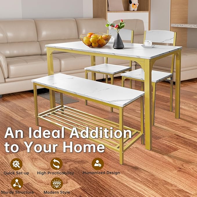 AT-VALY Dining Chairs Set of 2, 18 inch Seat Height Armless Kitchen Chairs with Heavy-Duty Metal Frame for Dining Room (Gold)