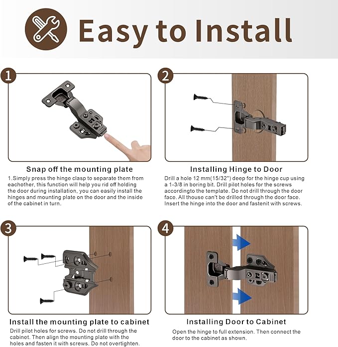 4 Pack Inset Overlay Soft Close Cabinet Hinges 105° Frameless 3 Way Adjustable Soft Close Hinges for Cabinet Doors Kitchen Cabinet Door Hinges with Screws