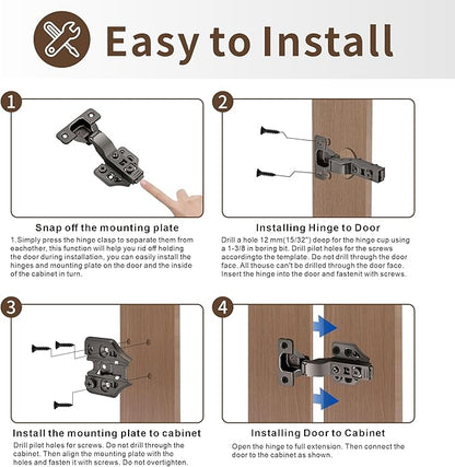 10 Pack Inset Overlay Soft Close Cabinet Hinges 105° Frameless 3 Way Adjustable Soft Close Hinges for Cabinet Doors Kitchen Cabinet Door Hinges with Screws
