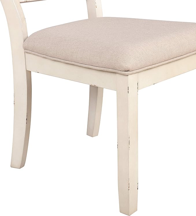 Roundhill Furniture Prato Wood Cross Back Upholstered Dining Chairs, Set of 2, Antique White and Tan
