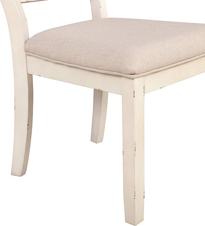 Roundhill Furniture Prato Wood Cross Back Upholstered Dining Chairs, Set of 2, Antique White and Tan