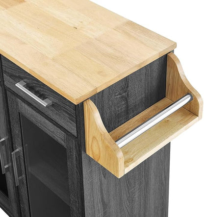 Modway Cuisine Rolling Kitchen Cart with Storage in Charcoal Natural - Portable Island for Kitchen with Spice Rack, Perfect as a Coffee Bar Cabinet, Butcher Block Island or Kitchen Island on Wheels