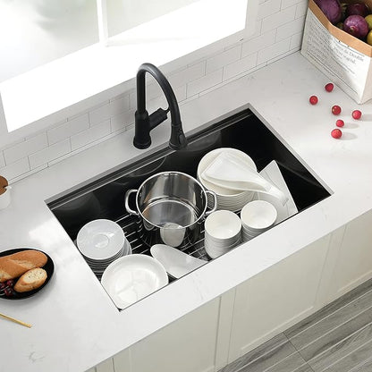 32x19 Black Workstation Kitchen Sink Undermount, Swift horse 32 Inch 16Gauge Black Stainless Steel Undermount Kitchen Sink, Single Bowl Workstation Kitchen Sinks with Built-In Accessories