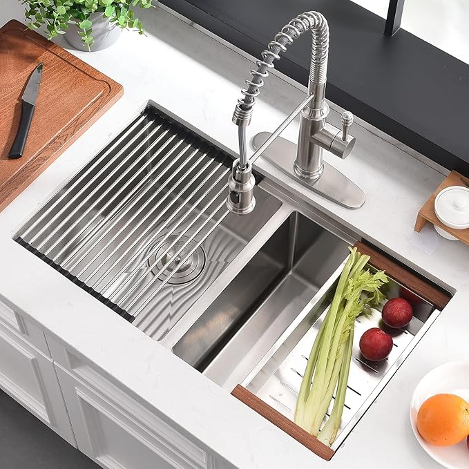 32 Inch Double Bowl Kitchen Sink Undermount - 32x19 Undermount Workstation Sink 16 Gauge Stainless Steel 10 Inch Deep Double Bowl Kitchen Sinks