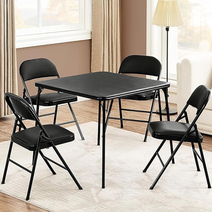 VECELO 34'' Folding Card Table Square with Soft Padded Tabletop, Portable for Dining Room, Parties, Games, Puzzles, Black
