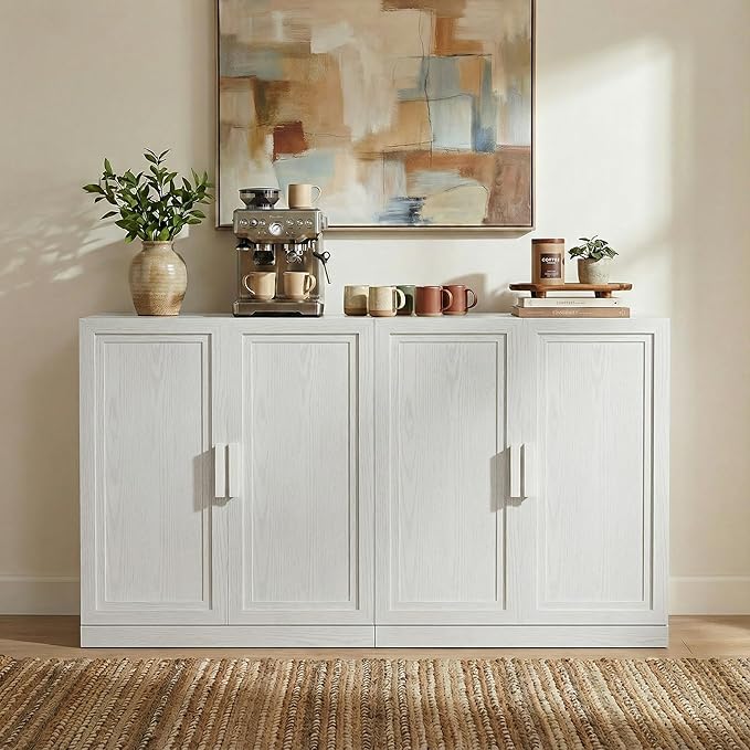 Casaphoria Adam Sideboard Buffet Cabinet with Storage, Sideboard Cabinet with Wooden Doors & Adjustable Shelves, 62" W x 36" H Coffee Bar for Entryway Kitchen Living Room, White