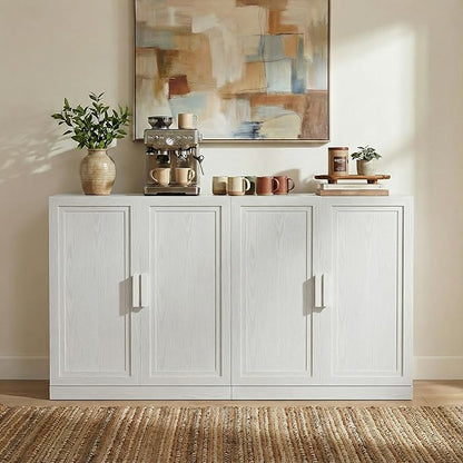 Casaphoria Adam Sideboard Buffet Cabinet with Storage, Sideboard Cabinet with Wooden Doors & Adjustable Shelves, 62" W x 36" H Coffee Bar for Entryway Kitchen Living Room, White