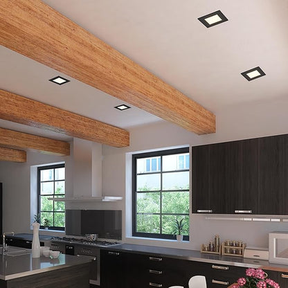 Maxxima 4 in. 2 Hour Fire Rated Ultra Thin Square Black LED Downlight, Slim Recessed Canless Light, IC Rated, 800 Lumens, 5 Color Temperature Selectable 2700K/3000K/3500K/4000K/5000K, Dimmable